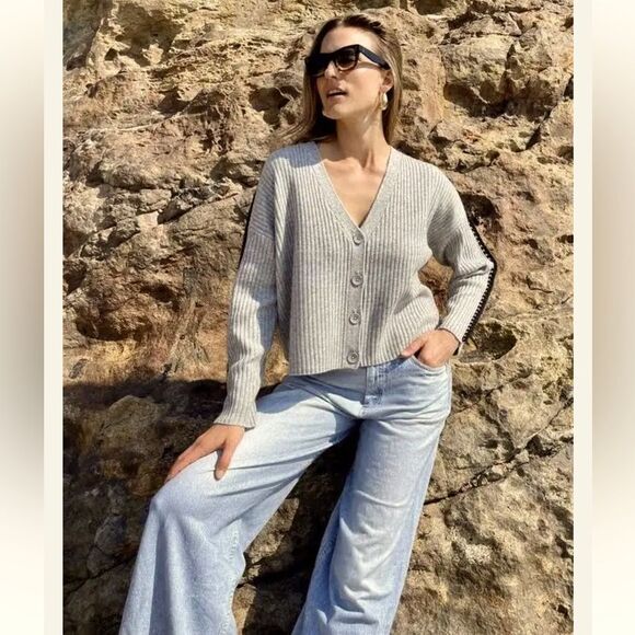 NWT 27 Miles Malibu Leila Wool Cashmere Cardigan Tan/Black XS - Picture 14 of 14